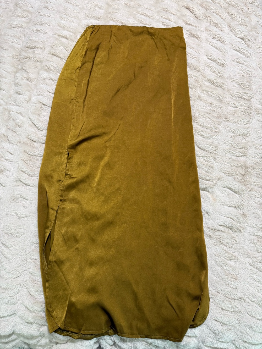 Women’s Impressions Boutique Satin Olive Bronze Green Satin Midi Skirt Medium